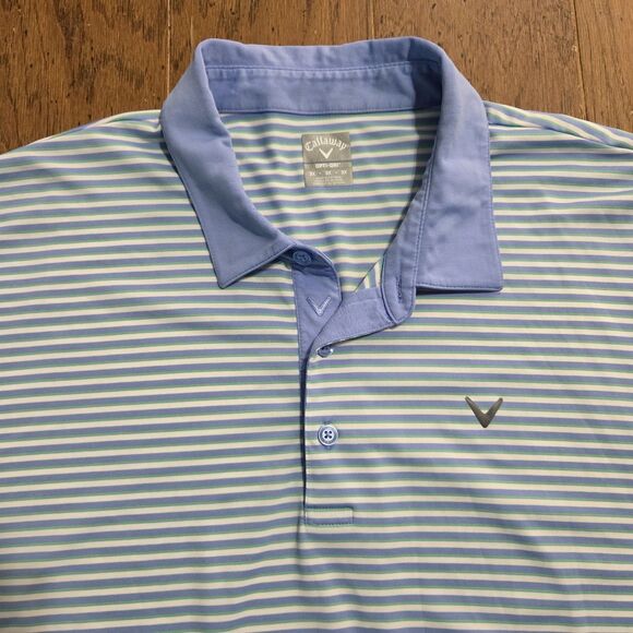 Callaway Polo Shirt Mens 3X Blue Striped Opti Dri Wicking Short Sleeve Adult 3XL - Picture 2 of 8